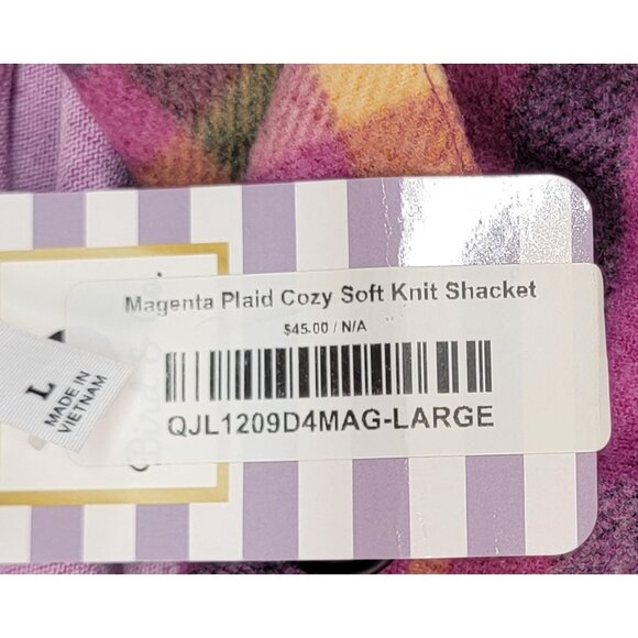 Zenana Shacket Shirt Jacket Magenta Plaid Pockets Cozy Soft Womens Large New - Picture 4 of 10